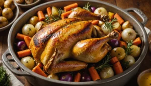 poulet dans une cocotte en fonte